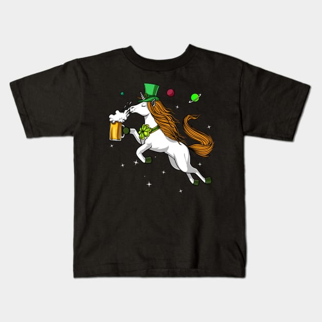 Leprechaun Unicorn St Patricks Day Beer Irish Party Kids T-Shirt by underheaven